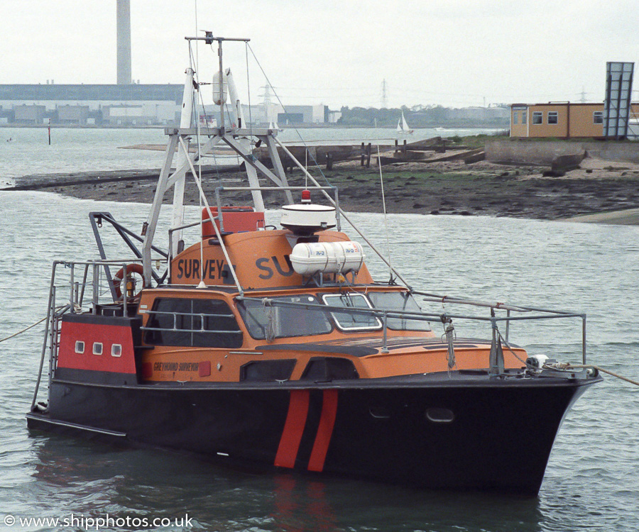 Photograph of the vessel rv Greyhound Surveyor pictured on the River Hamble on 30th April 1989