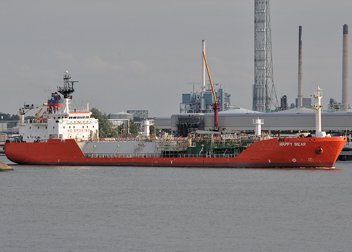 Photograph of the vessel  Happy Bear pictured departing 1e Petroleumhaven, Rotterdam on 25th June 2012