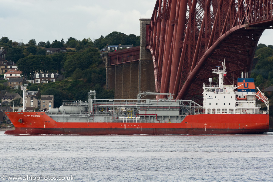 Photograph of the vessel  Happy Penguin pictured passing Queensferry on 17th September 2015