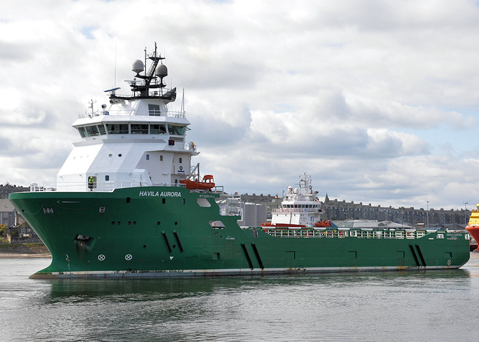Photograph of the vessel  Havila Aurora pictured departing Aberdeen on 16th April 2012