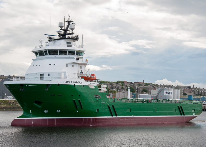 Photograph of the vessel  Havila Aurora pictured departing Aberdeen on 10th June 2014