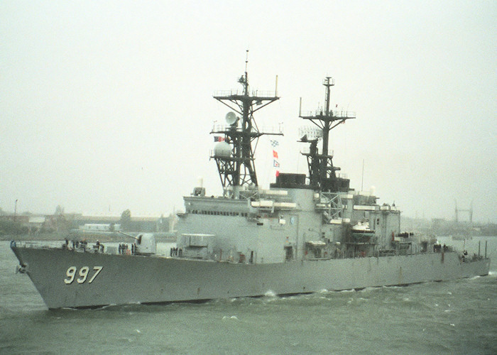 Photograph of the vessel USS Hayler pictured departing Portsmouth Harbour on 25th July 1988