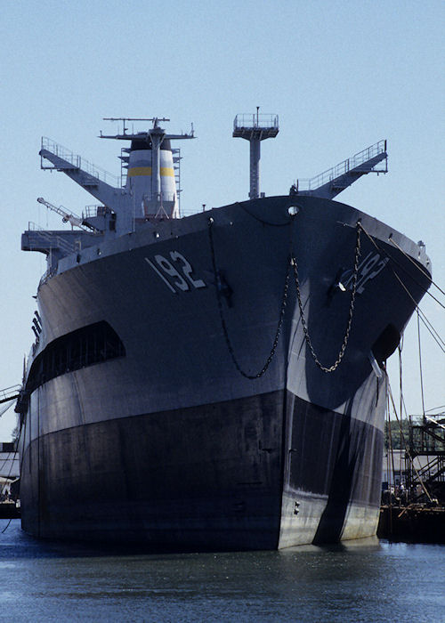 Photograph of the vessel USNS Henry Eckford pictured laid up, part completed, at Norfolk on 20th September 1994