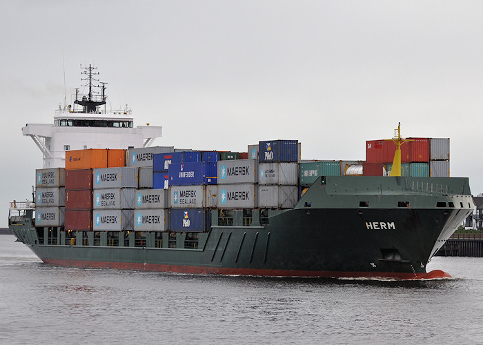 Photograph of the vessel  Herm pictured arriving on the River Tyne on 29th December 2012