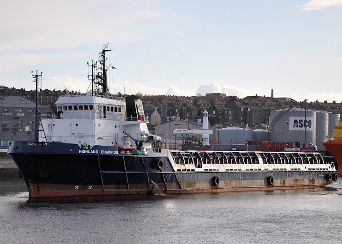 Photograph of the vessel  Highland Champion pictured departing Aberdeen on 17th April 2012