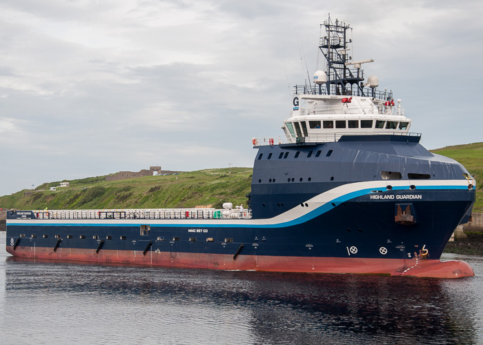 Photograph of the vessel  Highland Guardian pictured arriving at Aberdeen on 12th June 2014