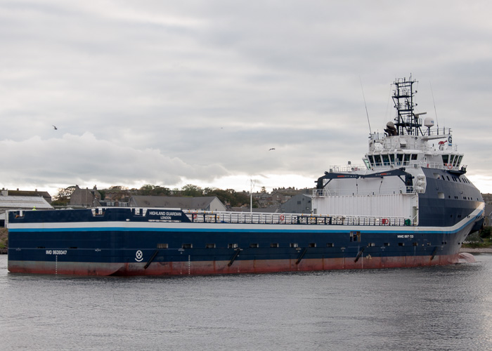 Photograph of the vessel  Highland Guardian pictured arriving at Aberdeen on 12th October 2014