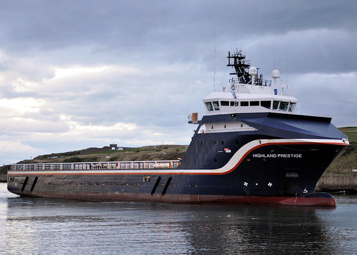 Photograph of the vessel  Highland Prestige pictured arriving at Aberdeen on 14th September 2013
