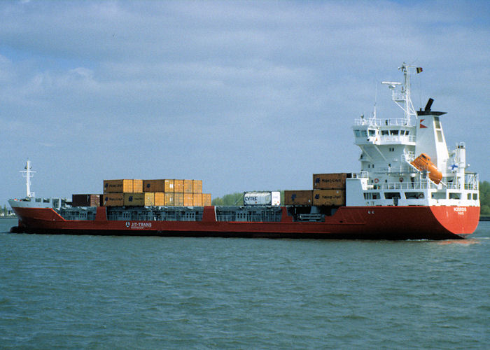 Photograph of the vessel  Hjördis pictured departing Antwerp on 19th April 1997