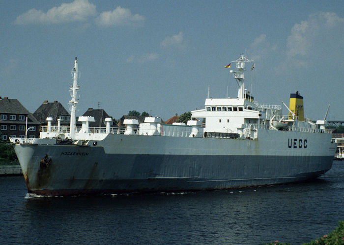 Photograph of the vessel  Hockenheim pictured passing through Rendsburg on 5th June 1997