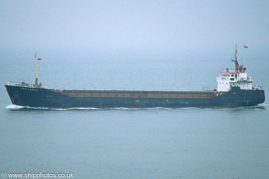 Photograph of the vessel  Hoo Larch pictured on the Westerschelde passing Vlissingen on 21st June 2002