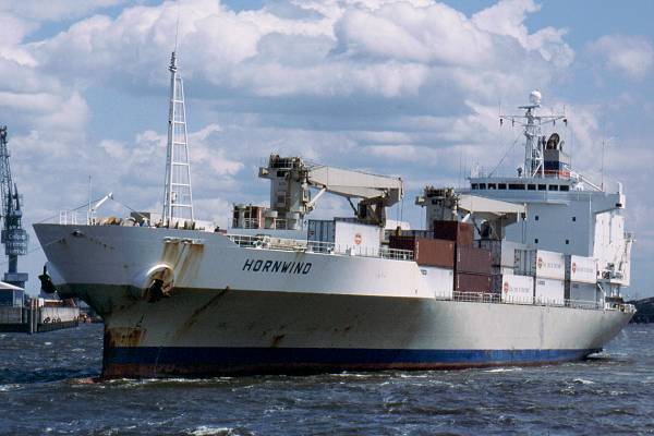 Photograph of the vessel  Hornwind pictured departing Hamburg on 29th May 2001