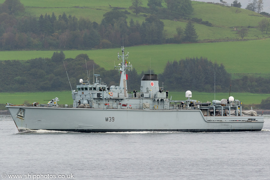 HMS Hurworth pictured passing Greenock on 6th October 2019
