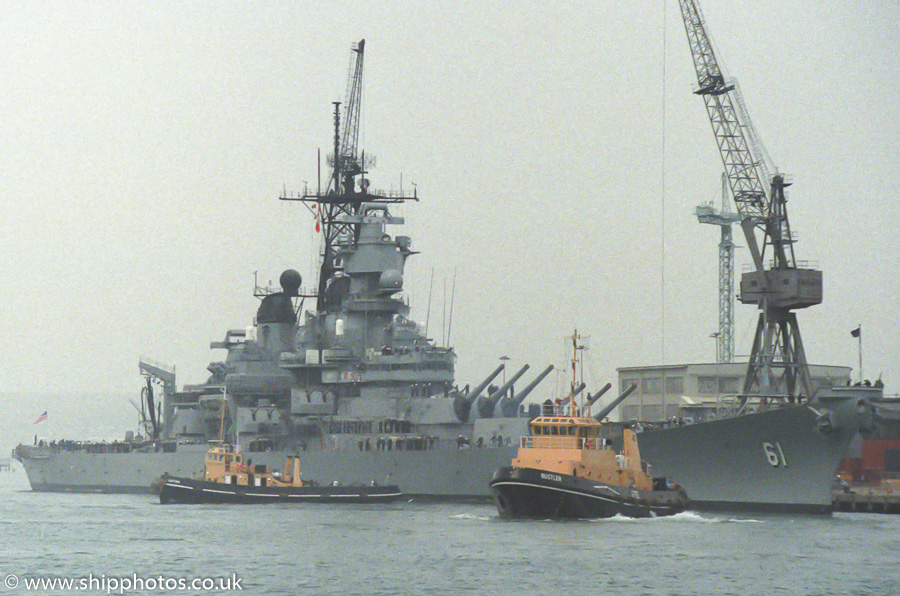 USS Iowa pictured departing Portsmouth Harbour on 8th July 1989
