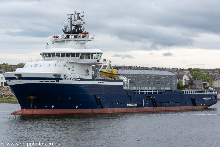 Photograph of the vessel  Island Defender pictured departing Aberdeen on 12th May 2022