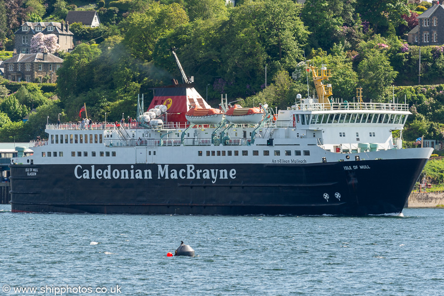 Photograph of the vessel  Isle of Mull pictured departing Oban on 19th May 2024