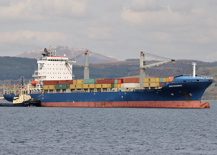 Photograph of the vessel  John Rickmers pictured arriving at Greenock Ocean Terminal on 31st March 2013
