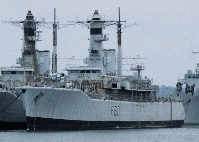 Photograph of the vessel HMS Jupiter pictured laid up in Fareham Creek on 13th July 1997