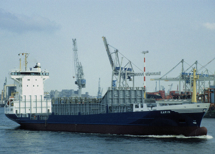 Photograph of the vessel  Karin pictured departing Hamburg on 9th June 1997