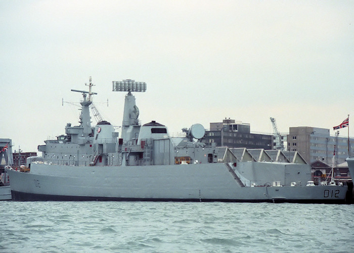 Photograph of the vessel HMS Kent pictured in Portsmouth Naval Base on 12th March 1988