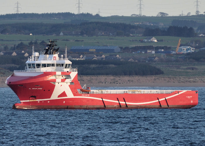 Photograph of the vessel  KL Brofjord pictured at anchor in Aberdeen Bay on 13th May 2013