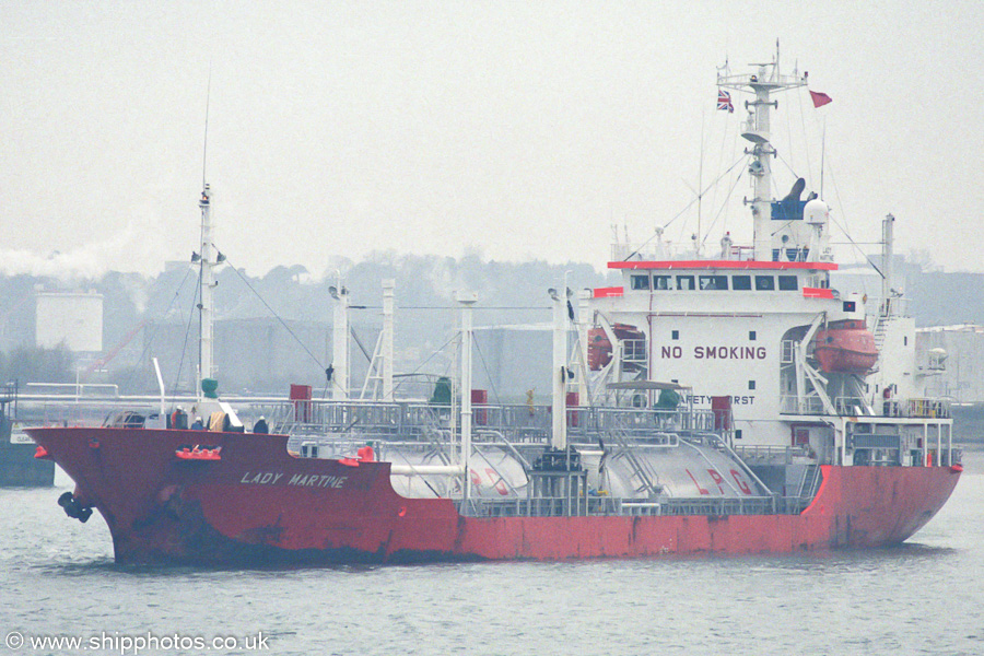  Lady Martine pictured departing Fawley on 12th April 2003