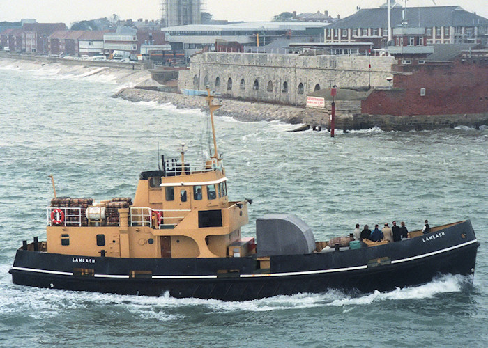 Photograph of the vessel RMAS Lamlash pictured entering Portsmouth Harbour on 26th October 1988