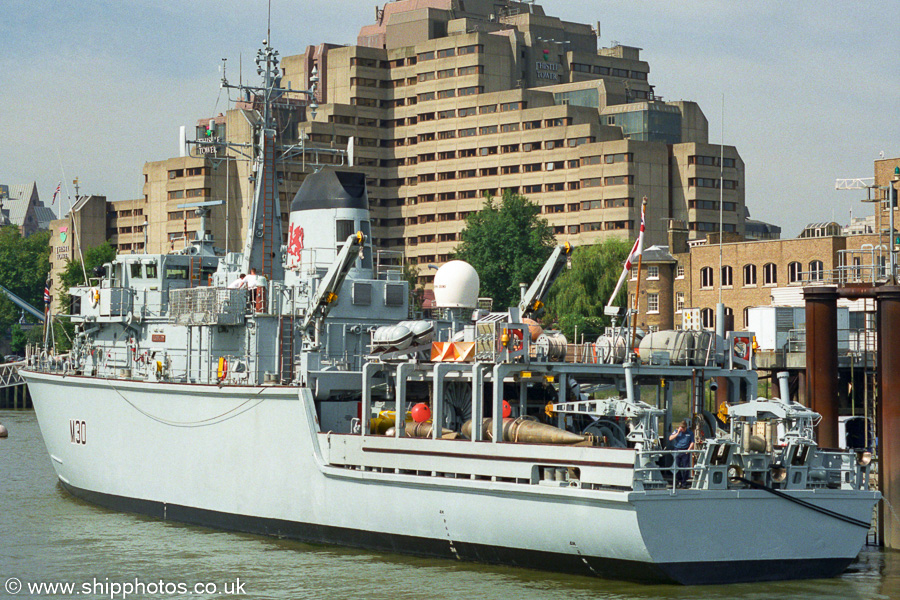 HMS Ledbury pictured in London on 3rd September 2002