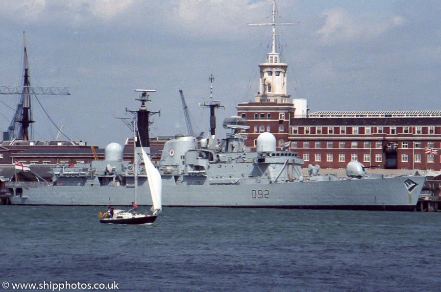 Photograph of the vessel HMS Liverpool pictured at Portsmouth Naval Base on 25th July 1987