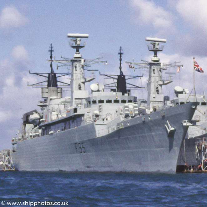 Photograph of the vessel HMS London pictured in Devonport Naval Base on 20th April 1987