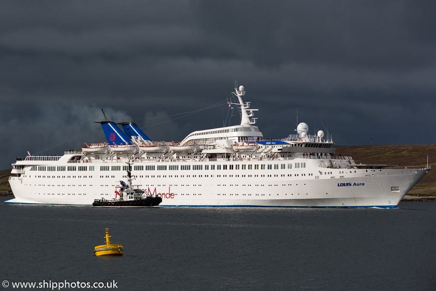 Photograph of the vessel  Louis Aura pictured departing Lerwick on 18th May 2015