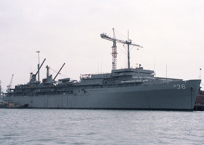 Photograph of the vessel USS L.Y. Spear pictured in Portsmouth Naval Base on 17th September 1988