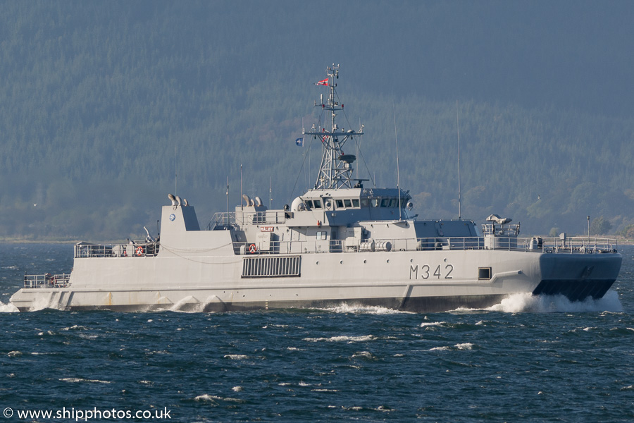 Photograph of the vessel KNM Måløy pictured passing Gourock on 6th October 2016