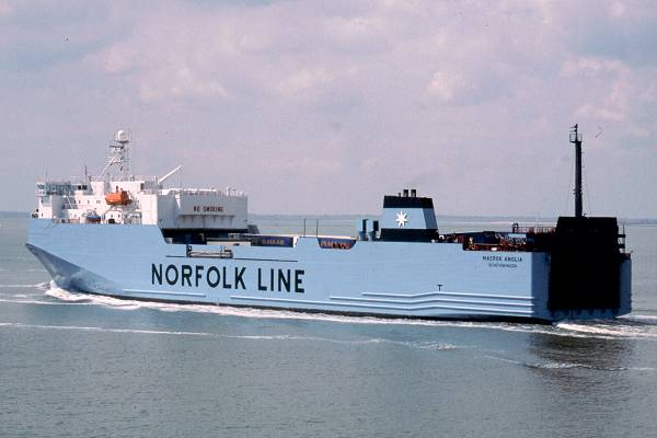 Photograph of the vessel  Maersk Anglia pictured departing Felixstowe on 30th May 2001