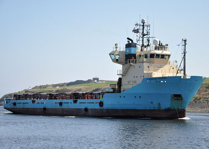 Photograph of the vessel  Mærsk Feeder pictured arriving at Aberdeen on 7th May 2013