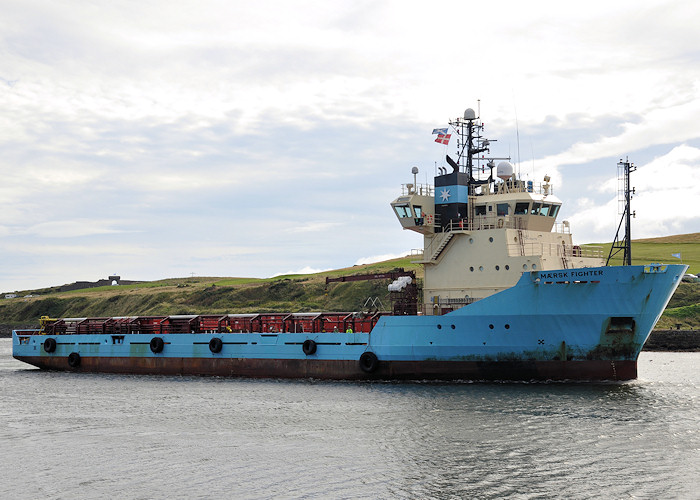 Photograph of the vessel  Mærsk Fighter pictured arriving at Aberdeen on 16th September 2012