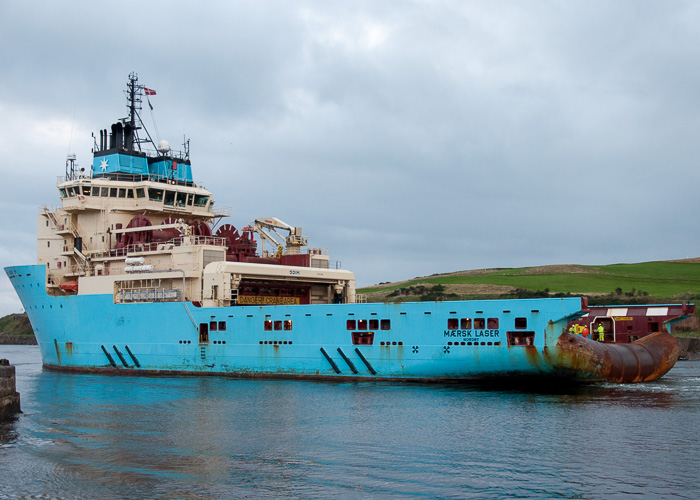 Photograph of the vessel  Mærsk Laser pictured departing Aberdeen on 12th October 2014