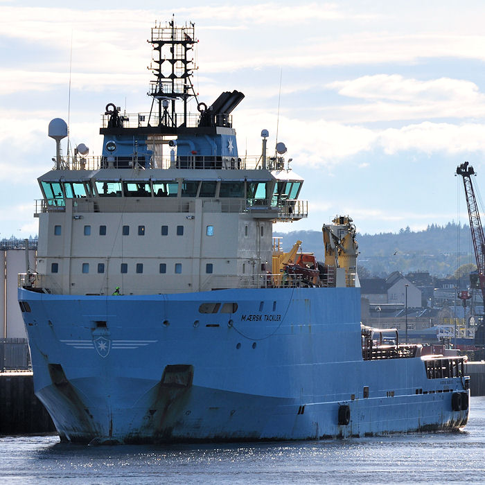 Photograph of the vessel  Mærsk Tackler pictured at Aberdeen on 6th May 2013