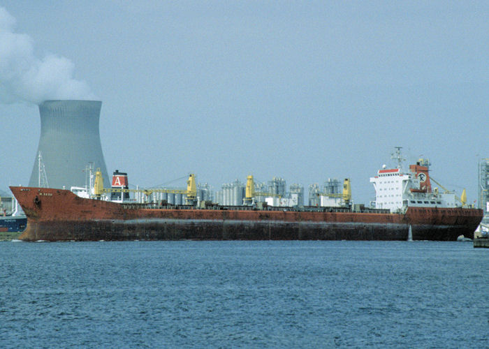 Photograph of the vessel  M. Aksu pictured arriving in Antwerp on 19th April 1997