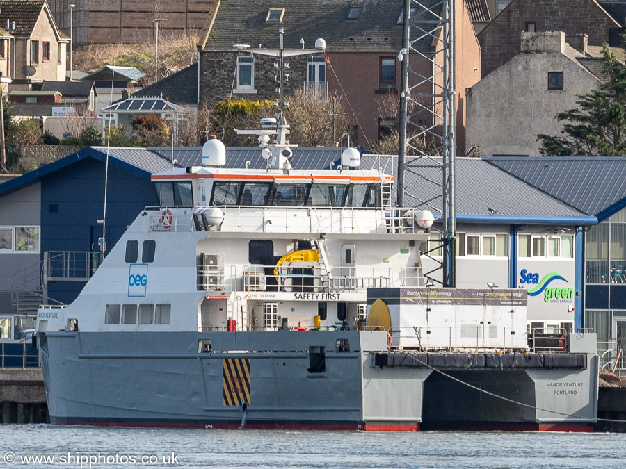Photograph of the vessel  Manor Venture pictured at South Quay, Montrose on 17th March 2025