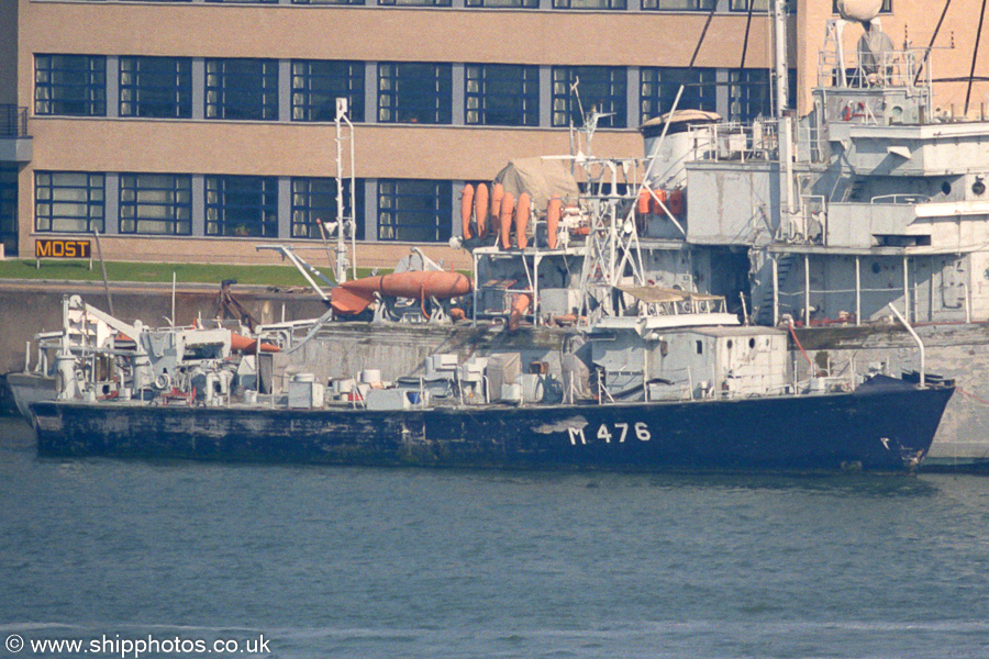 Photograph of the vessel BNS Merksem pictured laid up at Zeebrugge on 7th May 2003