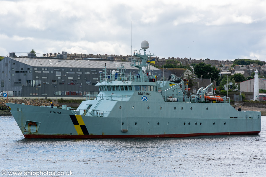 Photograph of the vessel fpv Minna pictured departing Aberdeen on 8th August 2023