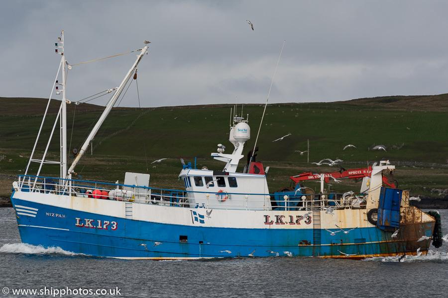 Photograph of the vessel fv Mizpah pictured arriving at Lerwick on 18th May 2015