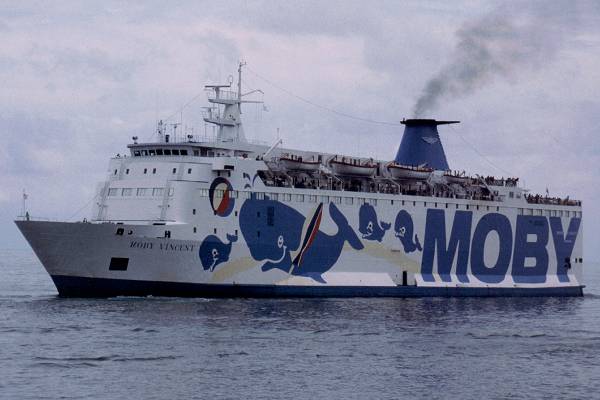Photograph of the vessel  Moby Vincent pictured departing Bastia on 4th September 1999