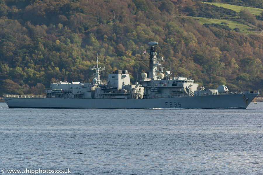 Photograph of the vessel HMS Monmouth pictured passing Cloch on 10th October 2016