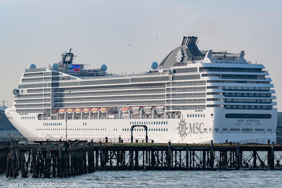 Photograph of the vessel  MSC Poesia pictured at Southampton on 25th April 2025
