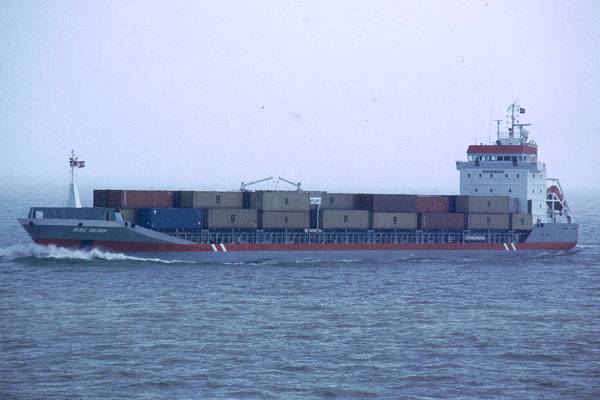 Photograph of the vessel  MSC Skaw pictured on the River Elbe on 27th May 2001