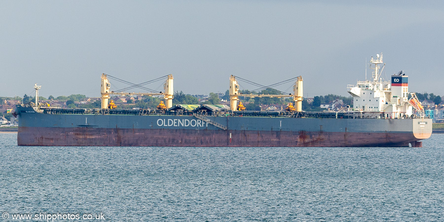 Photograph of the vessel  Nearchos pictured at anchor in Belfast Lough on 26th June 2023
