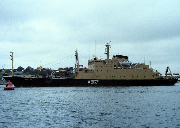 Photograph of the vessel RMAS Newton pictured at Plymouth on 10th August 1988