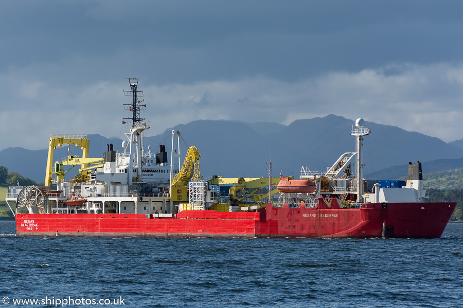 Photograph of the vessel cs Nexans Skagerrak pictured approaching Greenock on 7th June 2015
